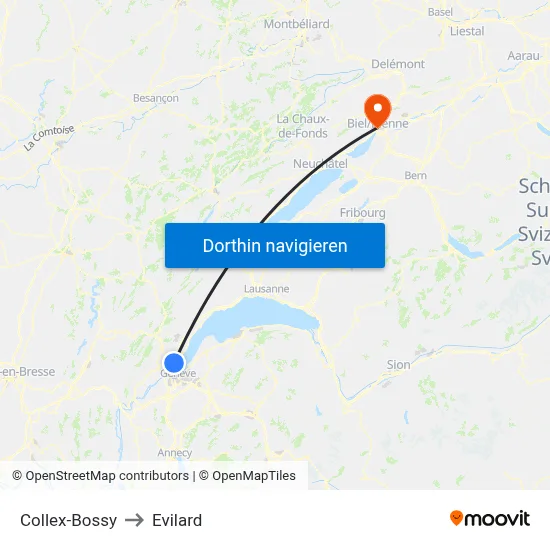 Collex-Bossy to Evilard map