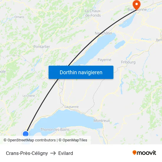 Crans-Près-Céligny to Evilard map