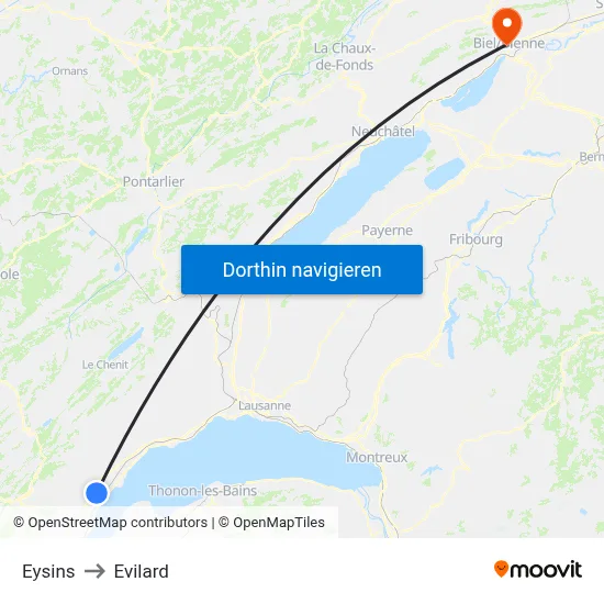 Eysins to Evilard map