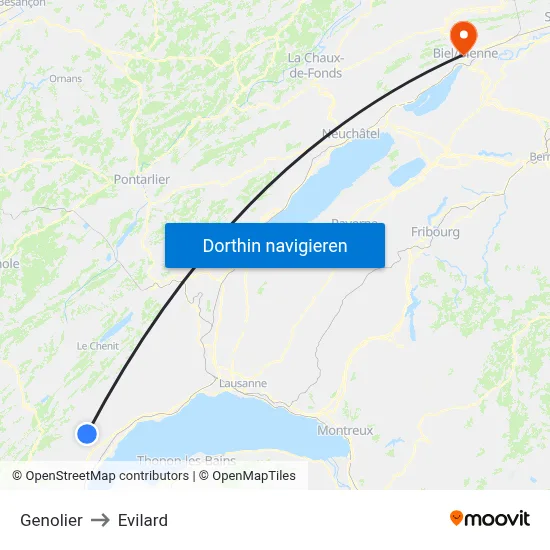 Genolier to Evilard map