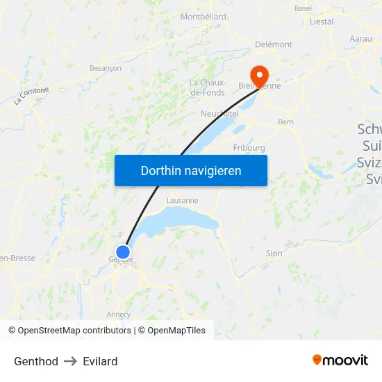 Genthod to Evilard map