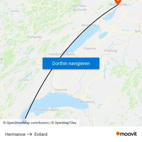 Hermance to Evilard map