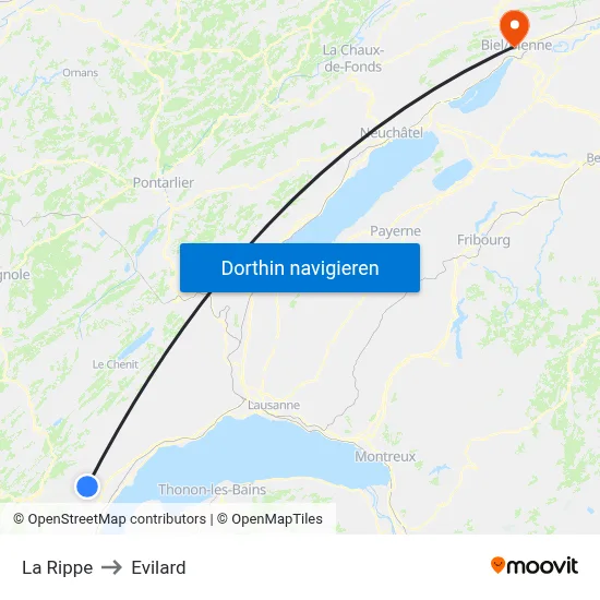 La Rippe to Evilard map
