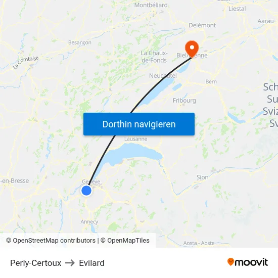 Perly-Certoux to Evilard map