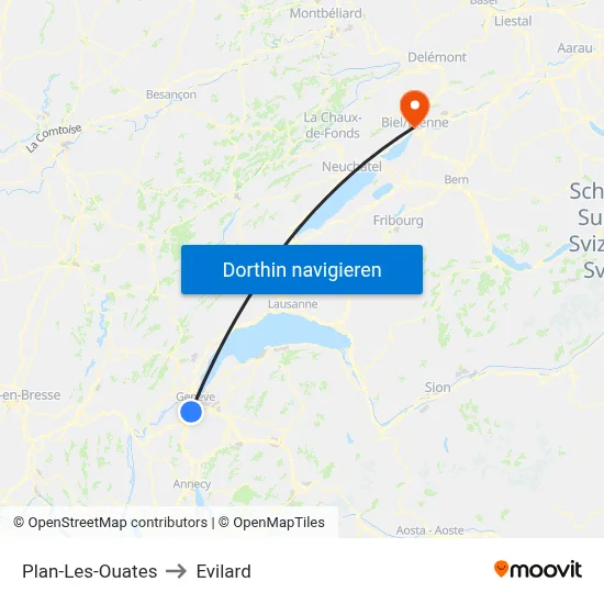 Plan-Les-Ouates to Evilard map