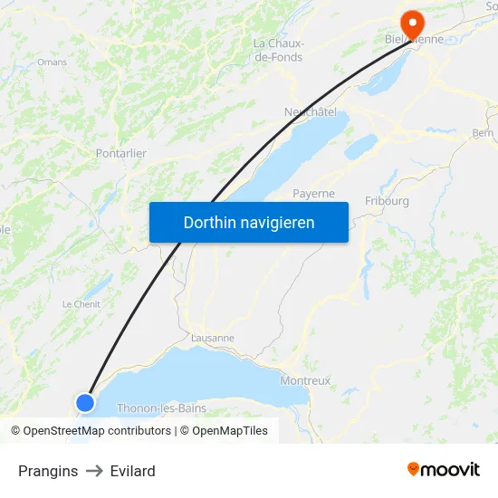 Prangins to Evilard map