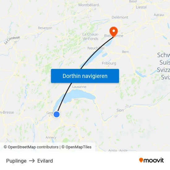 Puplinge to Evilard map