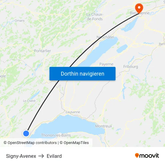 Signy-Avenex to Evilard map