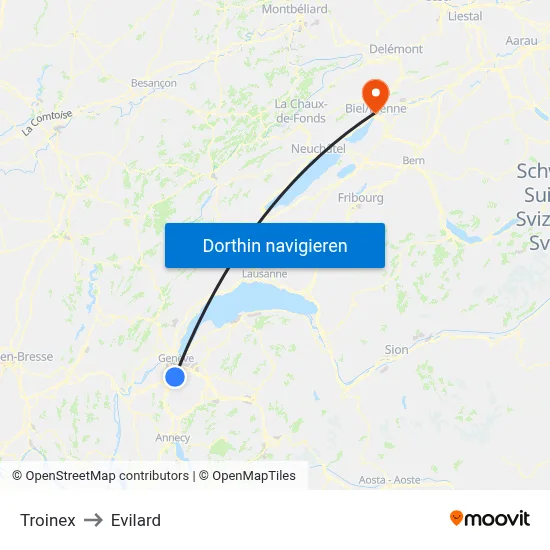 Troinex to Evilard map
