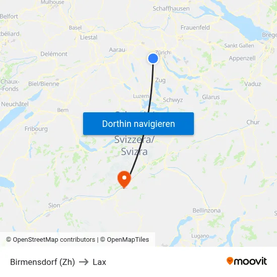 Birmensdorf (Zh) to Lax map