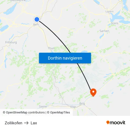 Zollikofen to Lax map