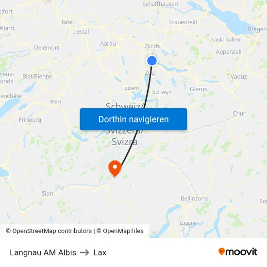 Langnau AM Albis to Lax map