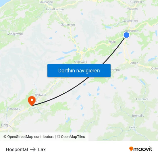 Hospental to Lax map