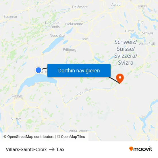 Villars-Sainte-Croix to Lax map