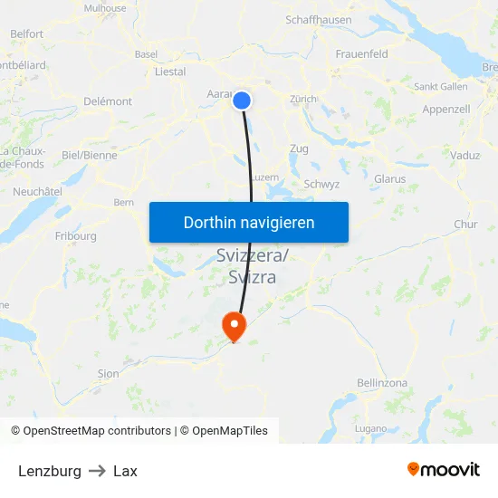 Lenzburg to Lax map
