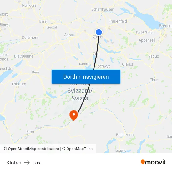 Kloten to Lax map