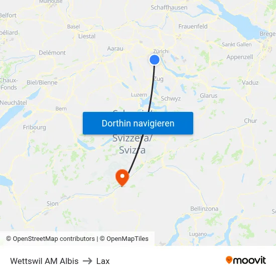 Wettswil AM Albis to Lax map