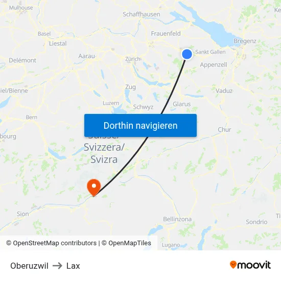 Oberuzwil to Lax map