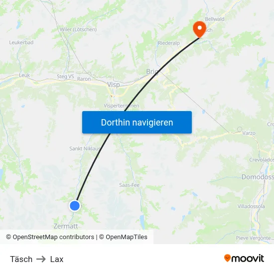 Täsch to Lax map