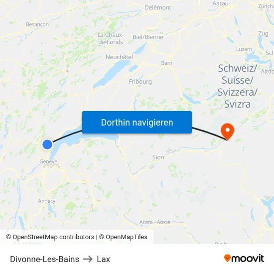 Divonne-Les-Bains to Lax map