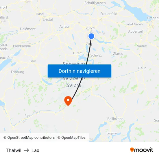Thalwil to Lax map