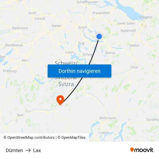 Dürnten to Lax map