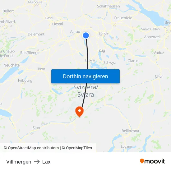 Villmergen to Lax map