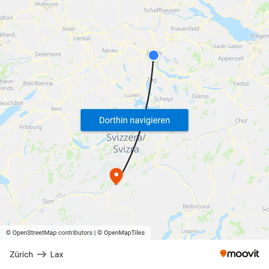 Zürich to Lax map