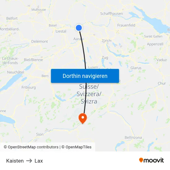 Kaisten to Lax map