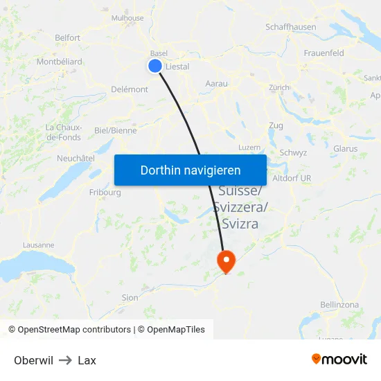 Oberwil to Lax map