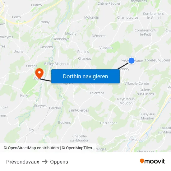Prévondavaux to Oppens map