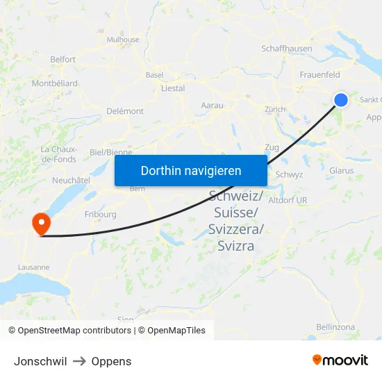 Jonschwil to Oppens map