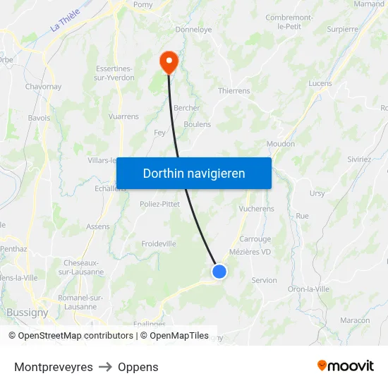 Montpreveyres to Oppens map