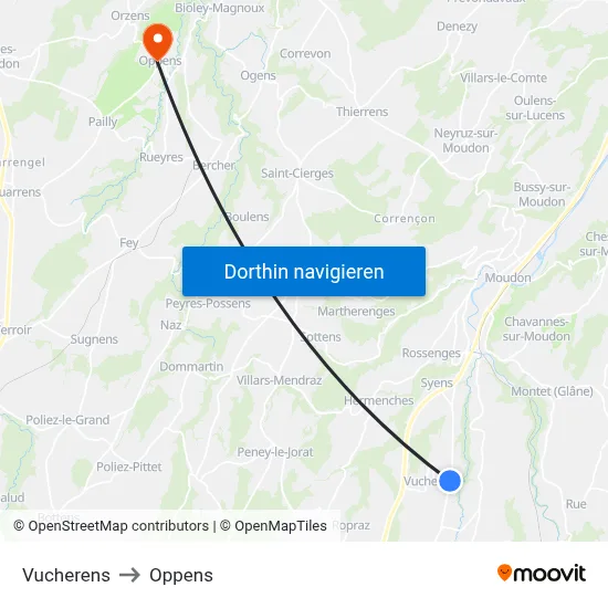 Vucherens to Oppens map