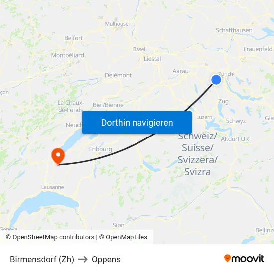 Birmensdorf (Zh) to Oppens map