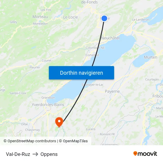 Val-De-Ruz to Oppens map