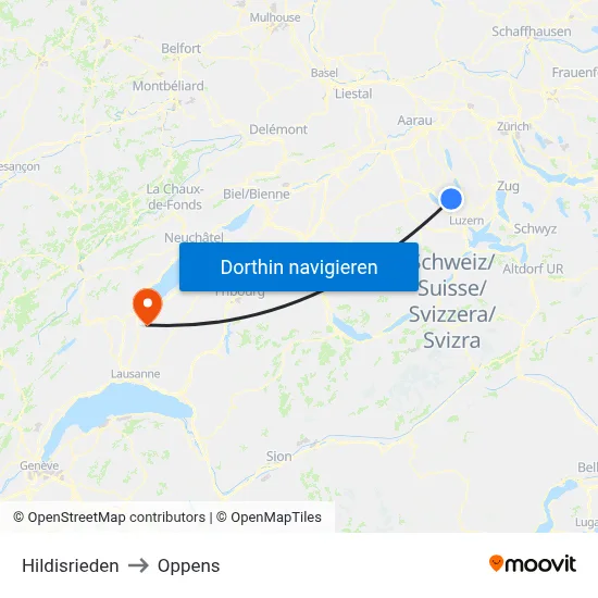 Hildisrieden to Oppens map