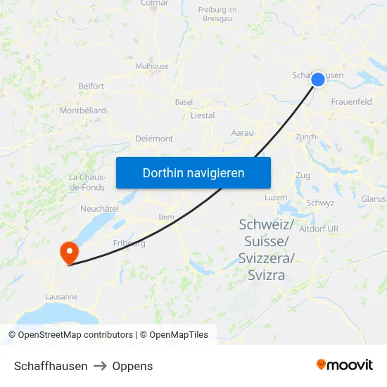 Schaffhausen to Oppens map