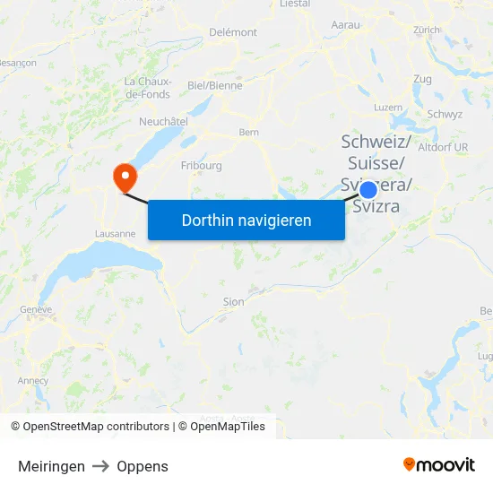 Meiringen to Oppens map