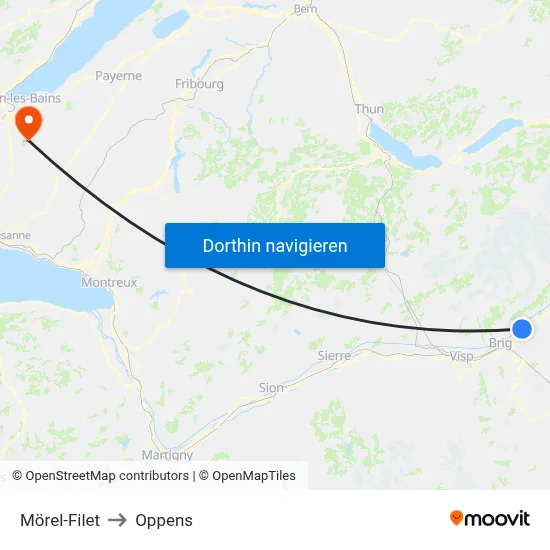 Mörel-Filet to Oppens map