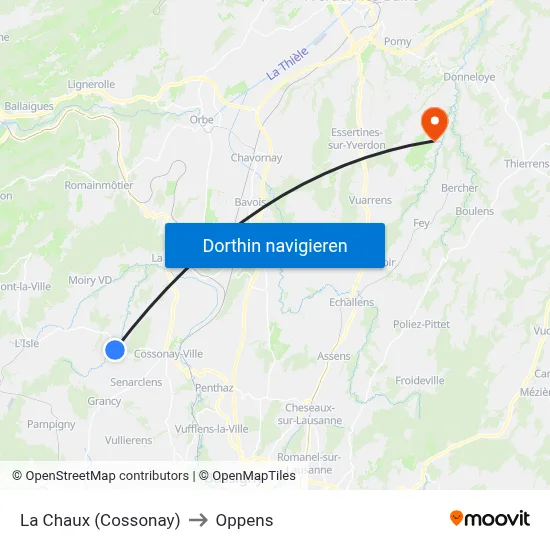 La Chaux (Cossonay) to Oppens map
