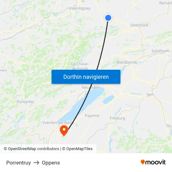 Porrentruy to Oppens map