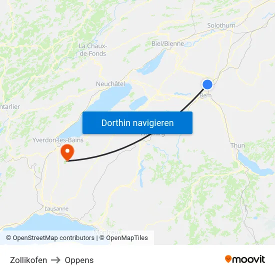 Zollikofen to Oppens map