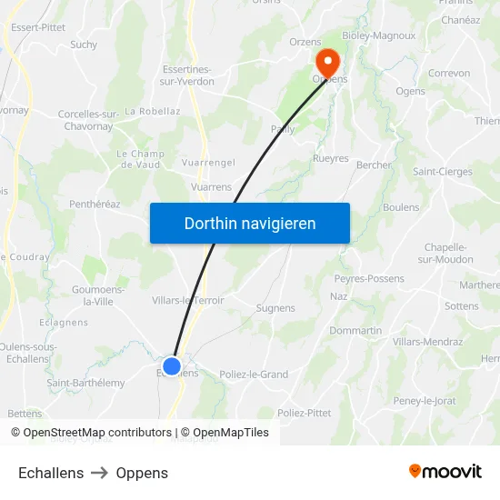 Echallens to Oppens map