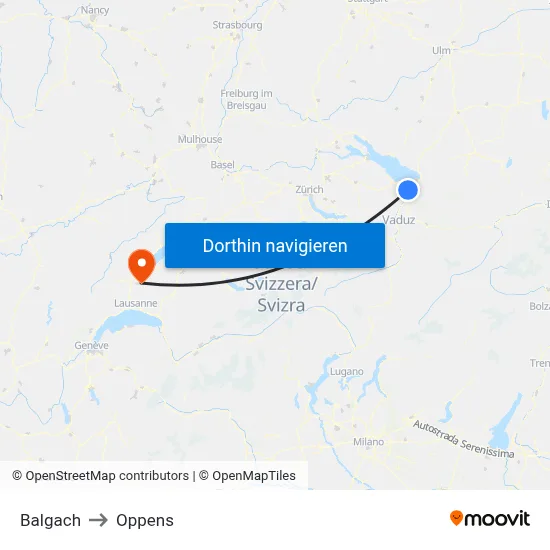 Balgach to Oppens map