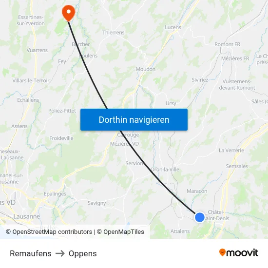Remaufens to Oppens map