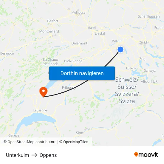 Unterkulm to Oppens map