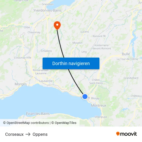 Corseaux to Oppens map