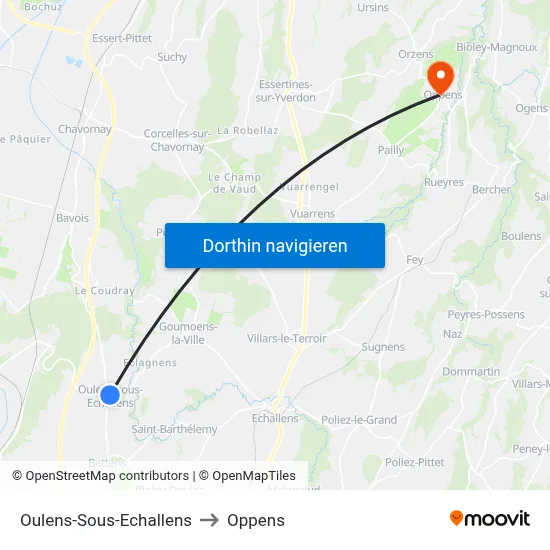 Oulens-Sous-Echallens to Oppens map