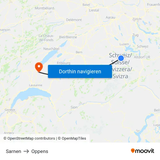 Sarnen to Oppens map